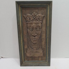 VTG Peerage Brass Plaque Art Face Queen Chess Medieval Mid Century Modern Decor picture