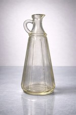 Vintage 1950s Paneled Clear Glass Cruet Oil Vinegar Bottle Dispenser, 3.25x8.5” picture