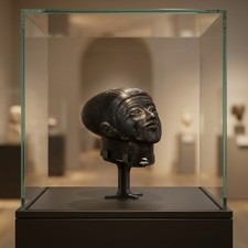 Ancient head sculpture depicting a weathered Pharaonic dignitary, Rare picture