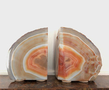 Pair of Vintage Carnelian Agate Stone Bookends Orange and Gray 5.5