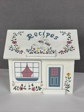 Vtg Country Goose Wood House Shaped Recipe Box geese pink floral cottagecore picture