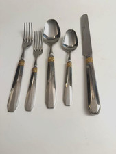 MIKASA DECO LASLO 5 PIECE STAINLESS 18 8 GOLD ACCENT FLATWARE MODERN JAPAN picture