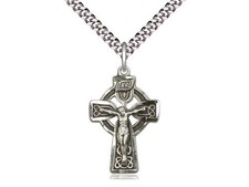 Pewter Celtic Crucifix Catholic Medal Pendant Necklace 24