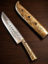 Vintage Traditional Uzbek Handmade Ornate Pchak Knife With Sheath picture