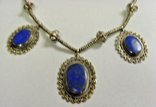 vintage Turkmen tribal heishee beads necklace with 3 large lapis pendants 48135 picture