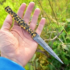 CUSTOM HANDMADE DAMASCUS STEEL HUNTING DAGGER DOUBLE EDGED BOOT KNIFE  -X114 picture