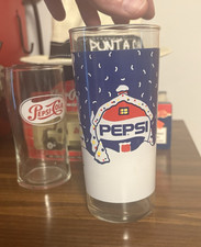 Pepsi Winter Snow Scene Logo Drinking Glass Tumbler Clear Blue White picture