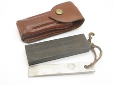 Vintage Gerber Knife Hone Field Sharpening Stone & Steel Chisel & Leather Sheath picture
