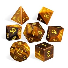 LUCKY-M Gemstone DND Dice Unique, 7PCS Yellow Tiger's Eye Dice Set for Dungeo... picture