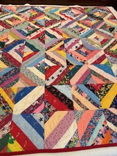 Vintage Hand Tied String Quilt 74x64 Retro Patchwork Crazy Quilt Multi Color picture