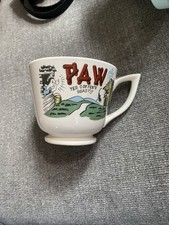 Vintage PAW YER COFFEE'S READY MUG LARGE 12 oz Cup HILLBILLY OUTHOUSE picture
