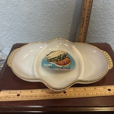 Vintage Anchorglass Devided Relish Dish 22kt. Gold Trim With Sticker In Box. picture