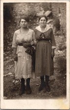c1915 Two Young Women Girls Fashion Portrait France RPPC Real Photo Postcard picture