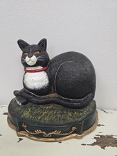 Vintage Cat Doorstop Cast Iron Hand Painted Black White Kitty Meow Feline READ picture