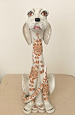 VINTAGE ITALIAN CERAMIC DOG 23” HOLLYWOOD REGENCY BASSANO STYLE SAD EYE - DECOR picture