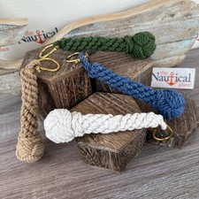 Rope Bell Pull w/ Monkey Fist Knot Ball & Brass Shackle, White, Tan, Green, Blue picture
