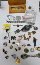 JUNK DRAWER Lot 36 Coins Tokens, Pins, VTG Lone Ranger, Cracker Jack.. picture