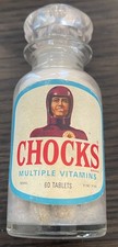 Vintage 1960’s CHOCKS MULTIPLE VITAMINS Glass Bottle W/Contents SUPER RARE picture