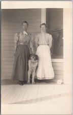 c1910s Real Photo RPPC Postcard 2 Women Posing with Dog on House Front Porch picture