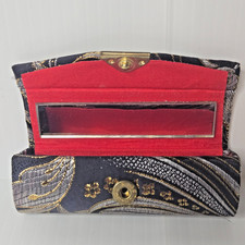 Vintage Black Gold Brocade Lipstick Case with Mirror Jacquard Clutch Compact picture