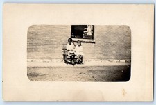 c1910's Children Sitting On Bench At House Backyard RPPC Photo Antique Postcard picture