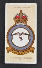 1937 John Player's R.A.F. Badges Cigarette Card 18 No. 25 (Fighter) Squadron picture