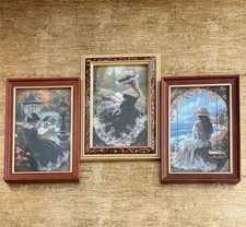 3 Vintage Gold Picture Frames Set Gothic Cottagecore Romantic Postcard Art Red picture