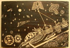 Ukrainian Soviet USSR  plaque Space station galaxy kosmos spaceship UFO RARE picture