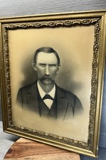 Antique Victorian Crayon Portrait Thompson Ornate Gold Gesso Wood Frame 19x23 picture