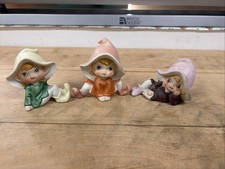 HOMCO 5213 Pixie Elf Figurines Set of 3 Big Hat Kitsch Vintage picture