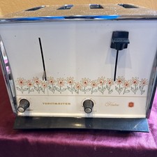 Vintage Toastmaster Hostess Toaster Yellow Floral Chrome 4 Slice MCM 1960-70 picture
