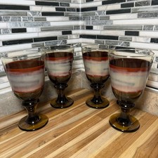 Vintage Libbey Sango Nova Brown Footed Goblets Set of 4 Retro Drinking Glasses picture