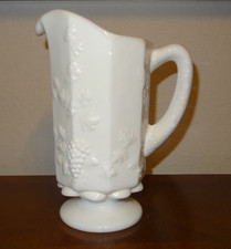 VINTAGE PITCHER MILK GLASS QUART PITCHER PANELED GRAPE WESTMORELAND, MARKED W picture