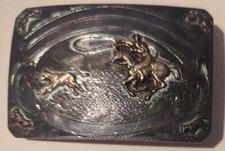 McCabe Sunset Trails Sterling Silver & 10K Cowboy Rodeo Bull Belt Buckle VTG 925 picture