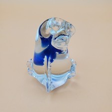 Penguin Paperweight Figurine Cobalt Clear Bird Figurine 2.5” Glass picture