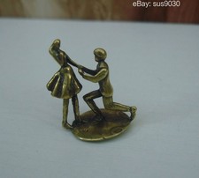 Vintage Brass Small Couple Figurine Man Showing Love to Woman Statue picture