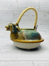 Vintage Japanese Tanuki Bunbuku Chagama Teapot Ceramic Dobin Majolica Glaze picture