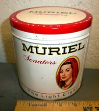 Round Vintage Muriel Senators Cigar Tin ~ the Light Cigar, beautiful graphics picture