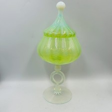 VTG Stelvia Lime Green Empoli Circus Tent Candy Apothecary Jar Open Ring Compote picture