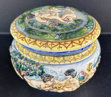 Capodimonte Italy Hand Painted Vanity Jar Trinket Box Cherubs picture