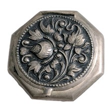 VINTAGE 800 Silver Octagonal Reposse Indonesian COMPACT#2 Collectible picture