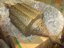 Vtg. Sarna Brass Lamp Pierced Moroccan Boho Hanging Swag Lantern Light Fixture picture