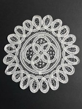 Battenburg Doily Lace Off-White/Cream Round Looped Borders Cotton 9” (One Piece) picture