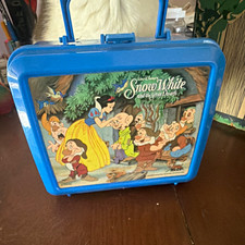 Vintage 70’s Thermos Disney Snow White and the 7 Dwarfs Blue Lunchbox wThermos picture