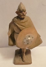 Vtg 60s Henning Norway Hand Carved Wood Viking Warrior Figurine Shield #390 picture