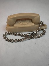 Vintage Mini Princess Phone Keychain Beige Plastic With Metal Ball Chain Retro A picture