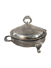 Vintage Silver Plated Casserole Dish Holder with Fire-King 9