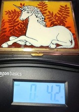 Vintage Gold Tone Hinged Compact  Cigarette Case Unicorn Orange Enamel Gorgeous picture