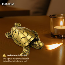 Cool Turtle Lighter Novelty Soft Flame Refillable Butane Gas Mens Gift Gold Tone picture