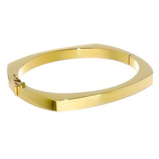 Wide Square Flat Plain Hinged Bangle Bracelet In 14k Yellow Gold Plated 7'' picture